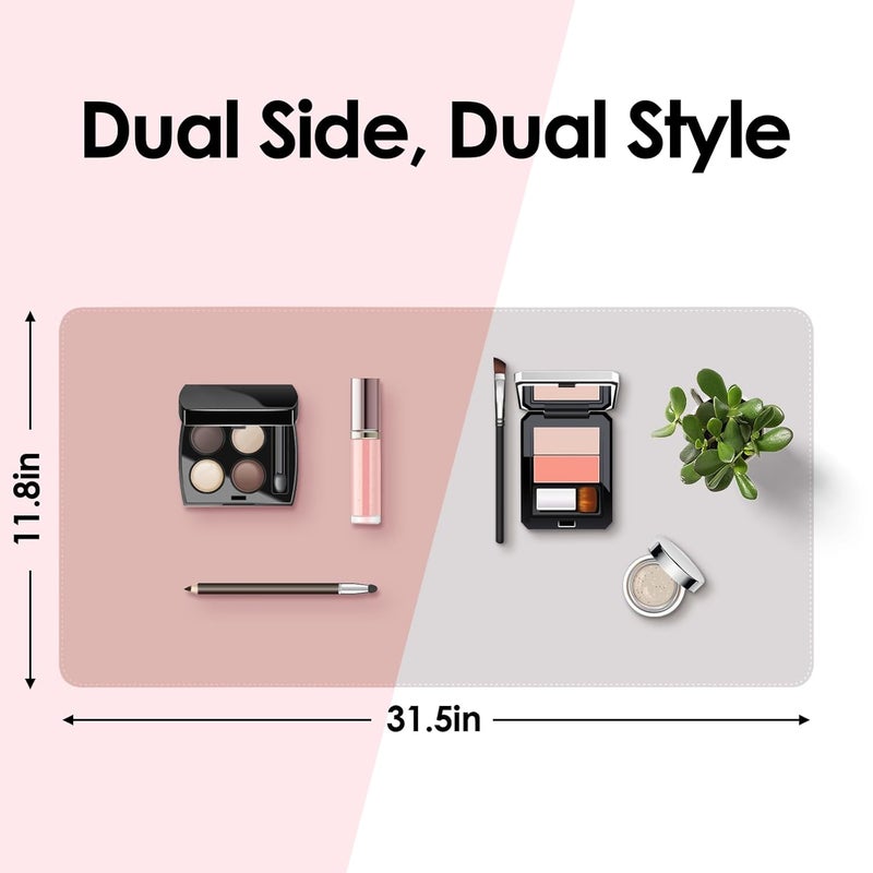 TOHONFOO Makeup Mat for Vanity to Protect Desk Top 31.5 x 11.8 in, Dual-Sided Makeup Mat, Easy to Clean Desk Pad - Waterproof and Oilproof Vanity Accessories (Pink and Silver) - Image 3